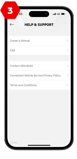 Pilih "FAQ" atau Contact Mitsubishi untuk terhubung langsung dengan Mitsubishi Motors Customer Care.